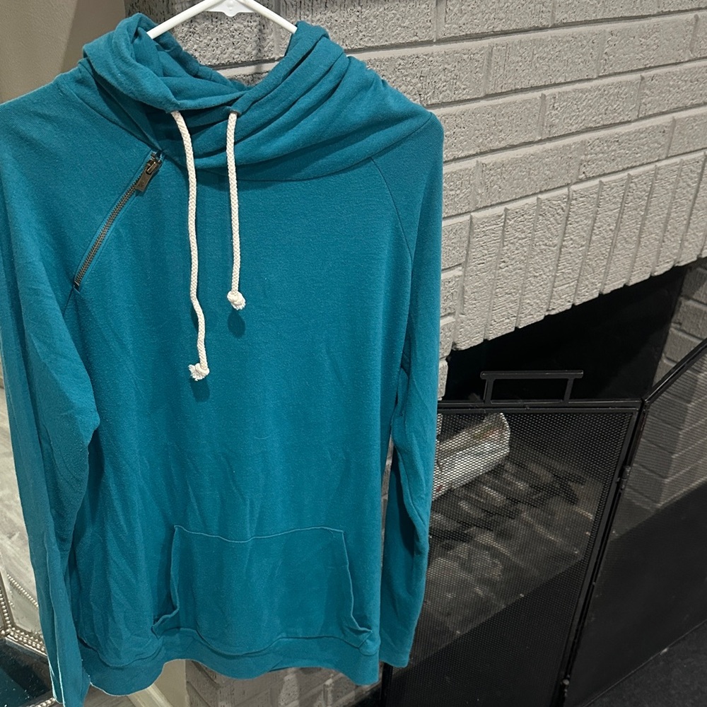 AMPERSAND AVE Teal Hoodie with White Drawstrings